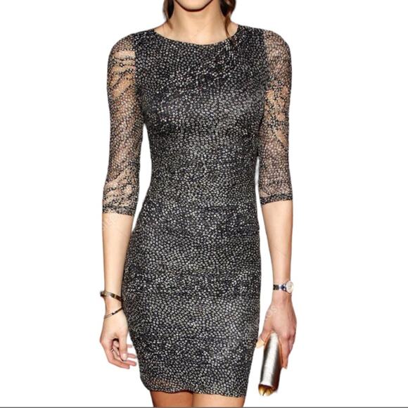 Reiss Dresses & Skirts - Reiss Black‎ Lace Overlay Bodycon Ruched Mini Dress Size 2